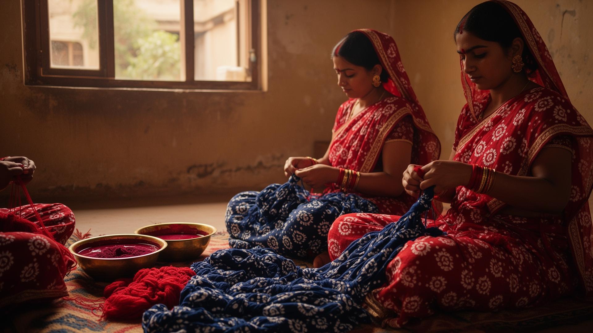 Rajasthani artisans hand-tying bandhani